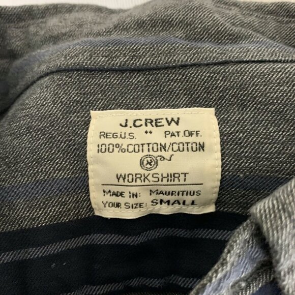 J. Crew Men's S Small Button Down Shirt "Workshirt" Striped Gray Blue Cotton - Picture 7 of 7